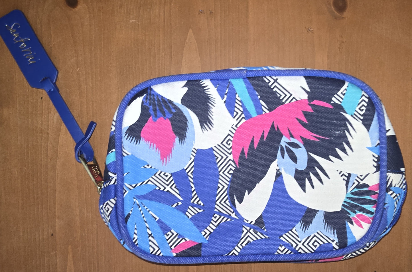 Estee Lauder Santorini Kitty Blue Floral Cosmetic Makeup Travel Bag 8"x6"