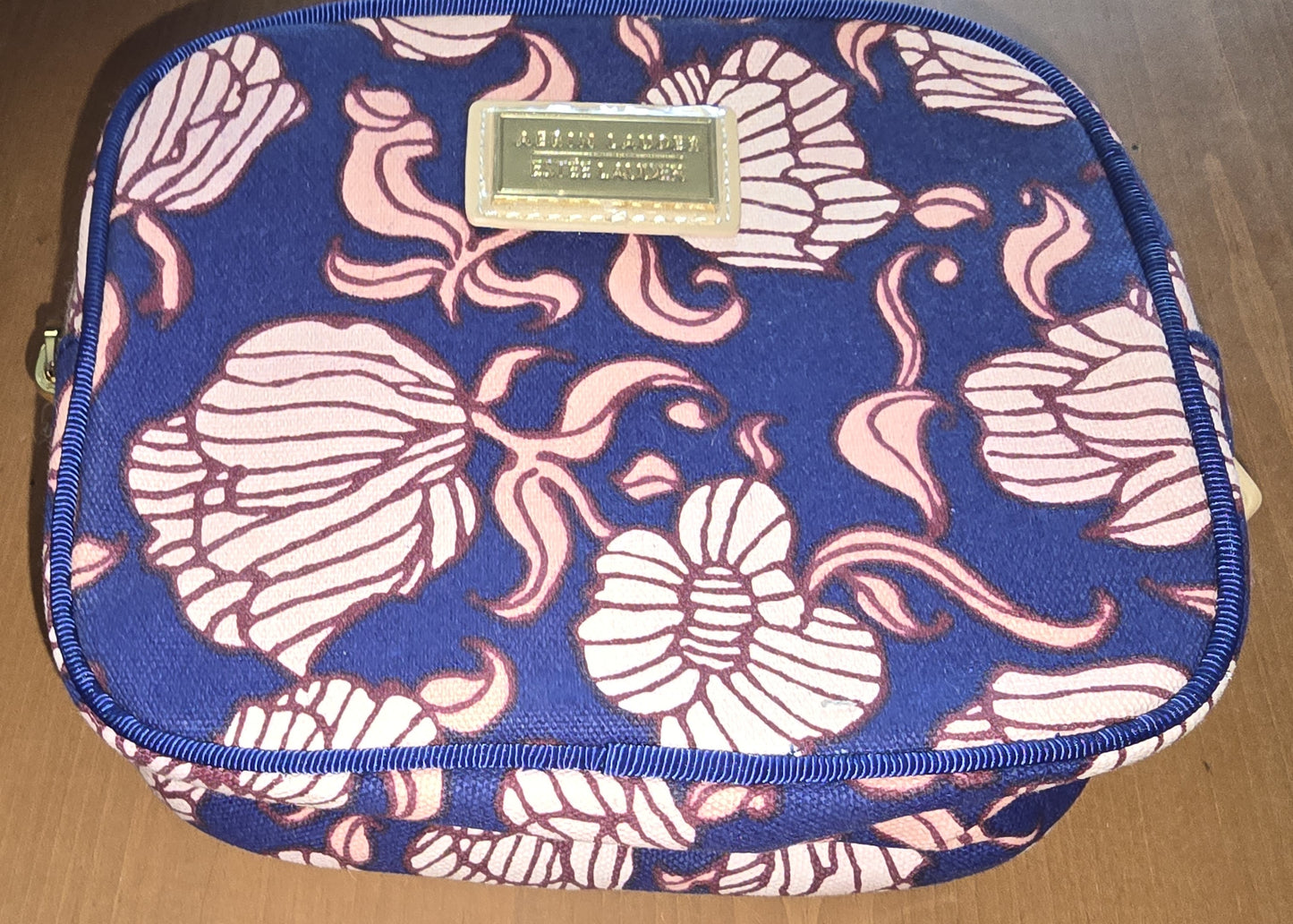 Estee Lauder Floral Cosmetic Bag - Blue & Pink Travel Pouch