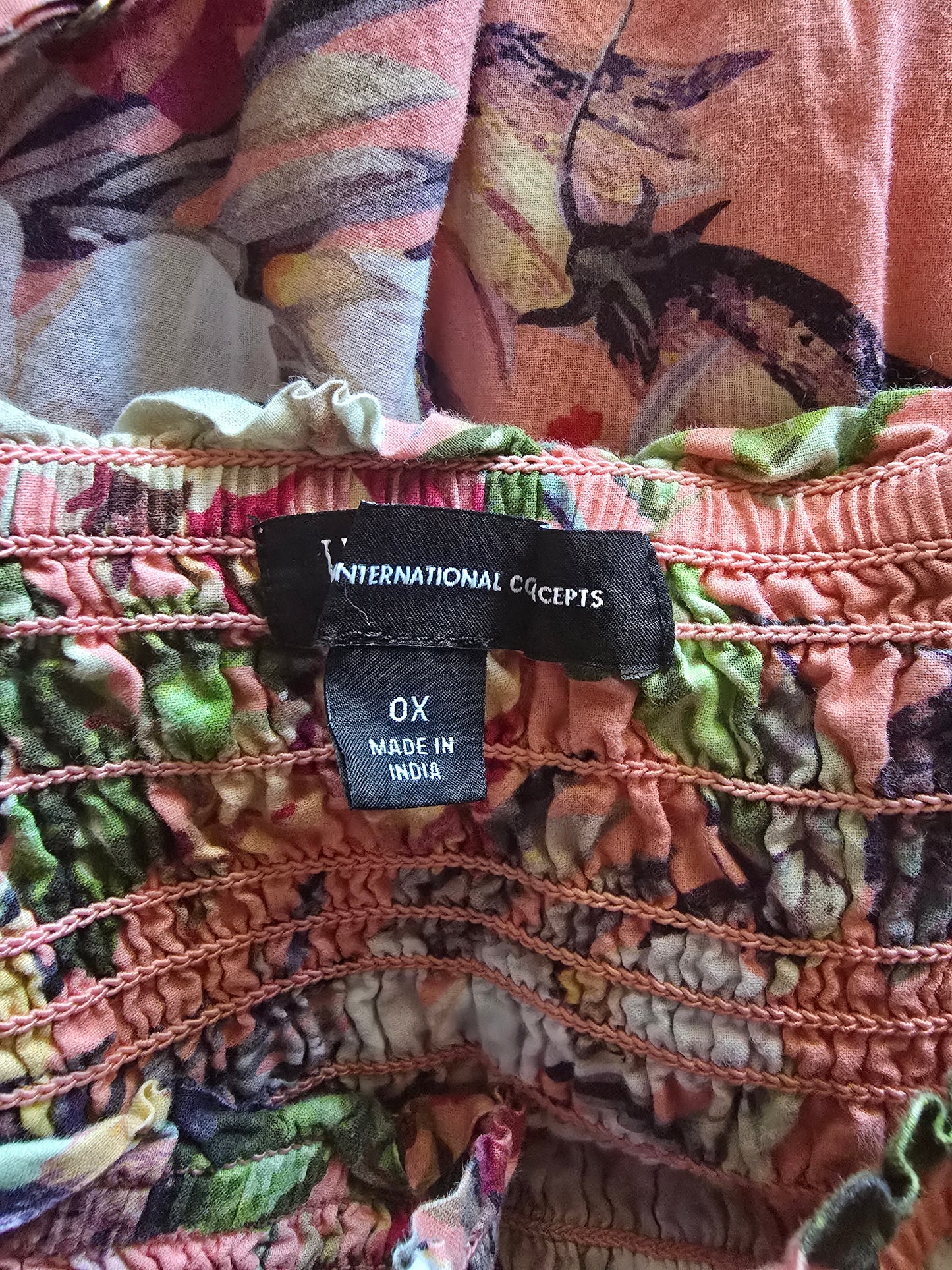 Pre-loved Peach Floral Smocked Spaghetti Strap Dress - Tiered Skirt