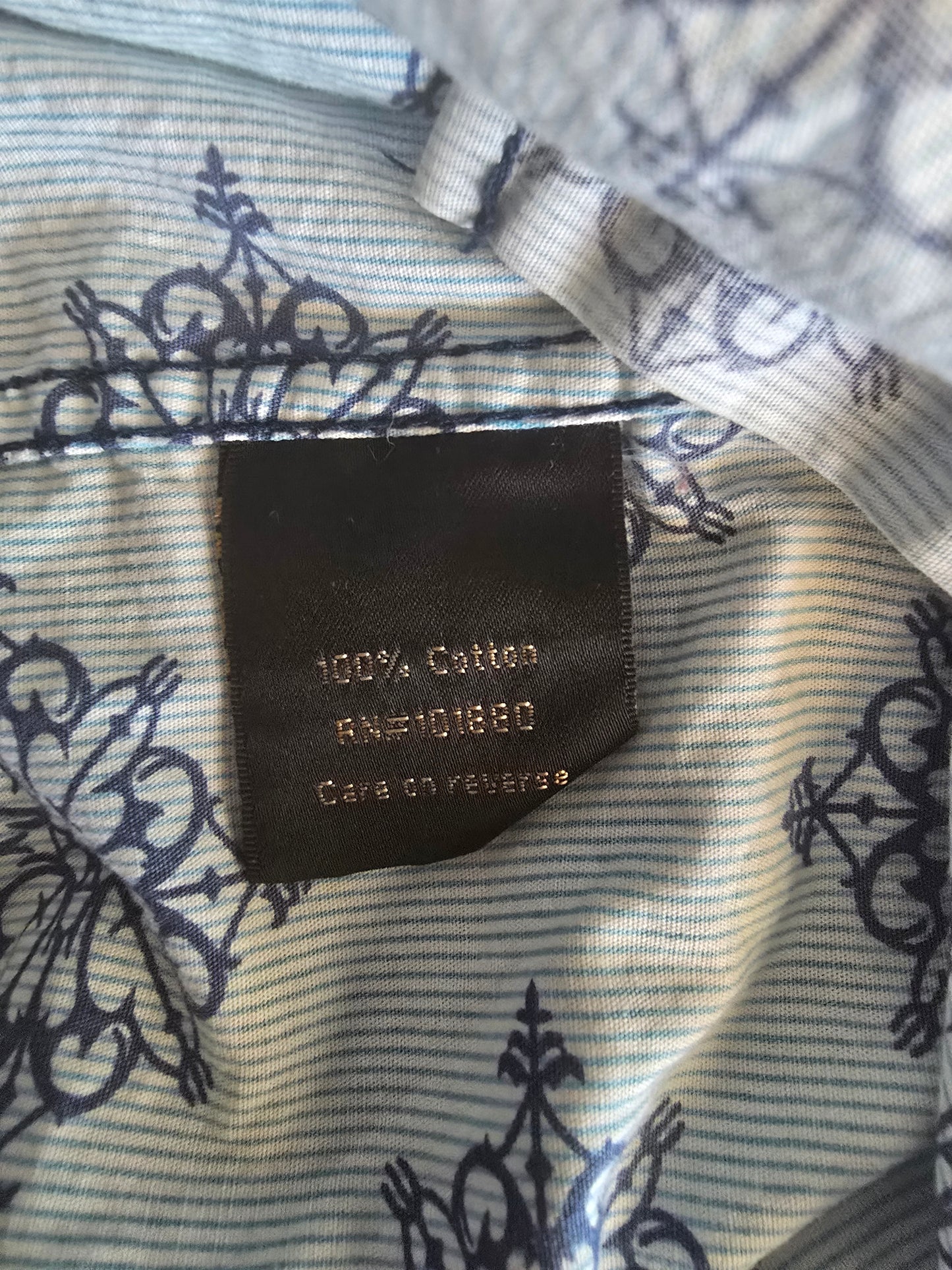 Pre-loved Blue & White Medallion Print Button-Up Shirt - Rolled Sleeves