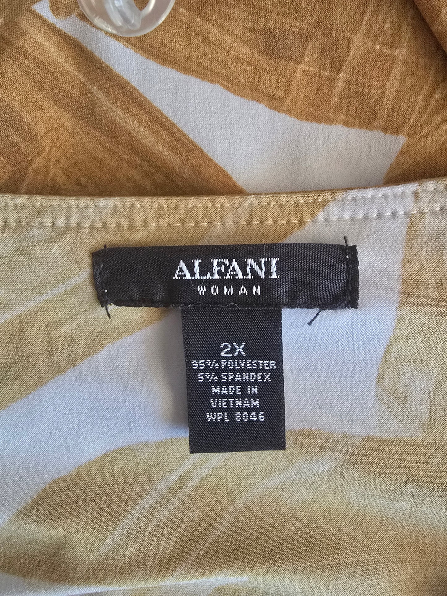 Pre-loved Alfani Women's Asymmetric Tunic Top Yellow Leaf Print Layered Short Sleeve