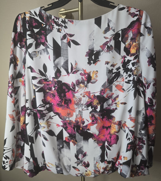 Alfani Size 18W Floral Bell Long Sleeve Bubble Hem Top