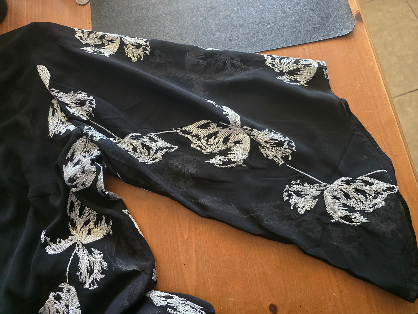 Pre-loved Alfani Black Sheer Blouse - White Feather Print