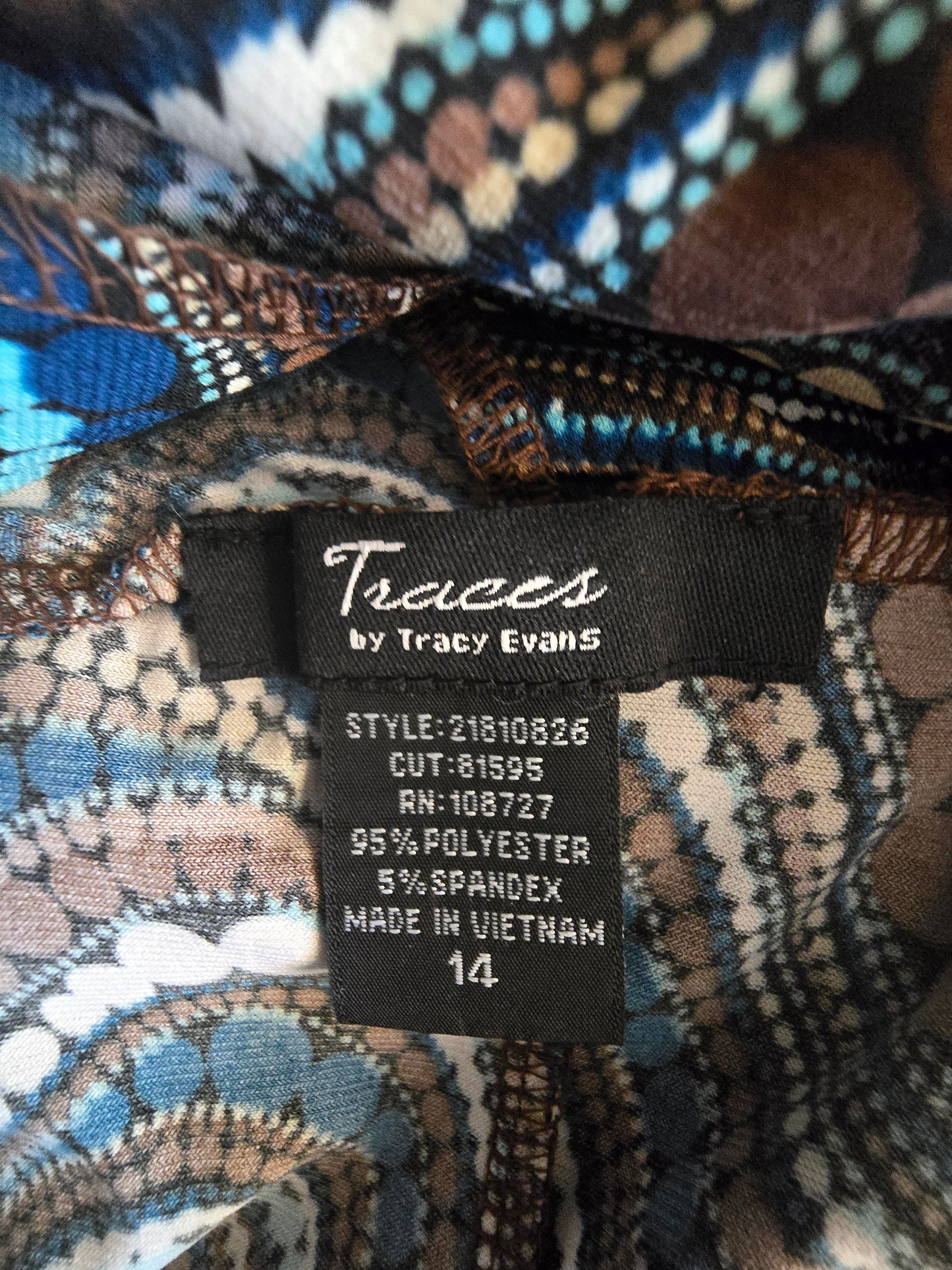 Pre-loved Traces by Tracy Evans Abstract Swirl Dress (Size 14) - Polyester Blend