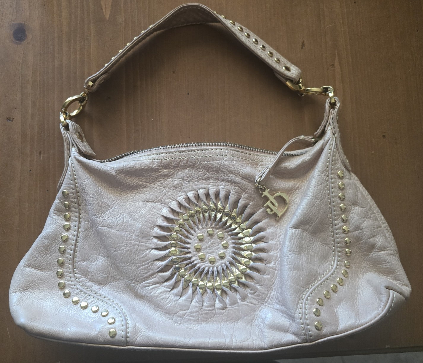 Pre-loved Blush Pink Shoulder Bag - Studded Hobo Style