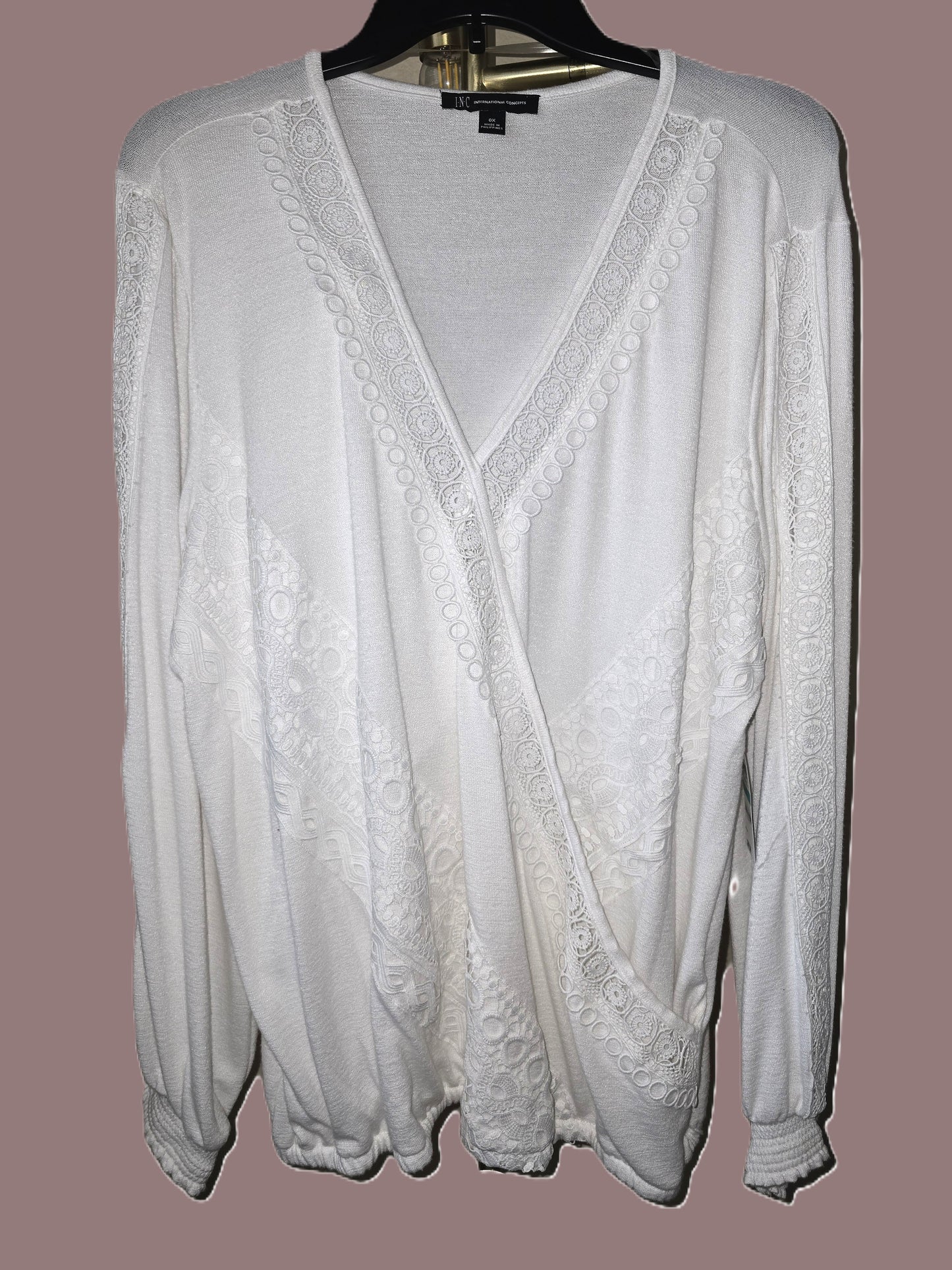 INC Concepts White Overlay V-Neck Top - Size 0X