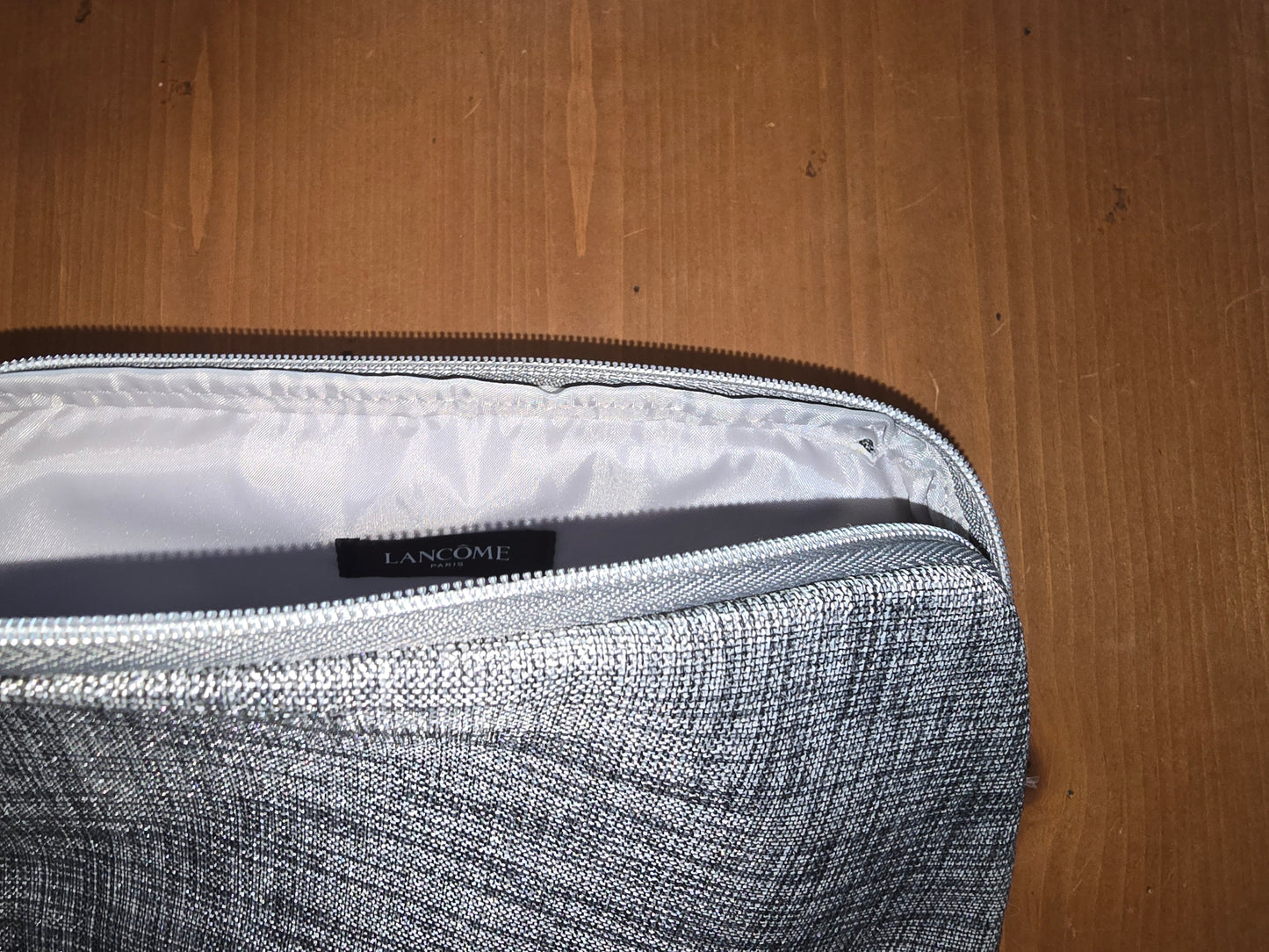 LANCOME Gray Woven Sparkle Makeup Bag Toiletry Pouch Cosmetic Case
