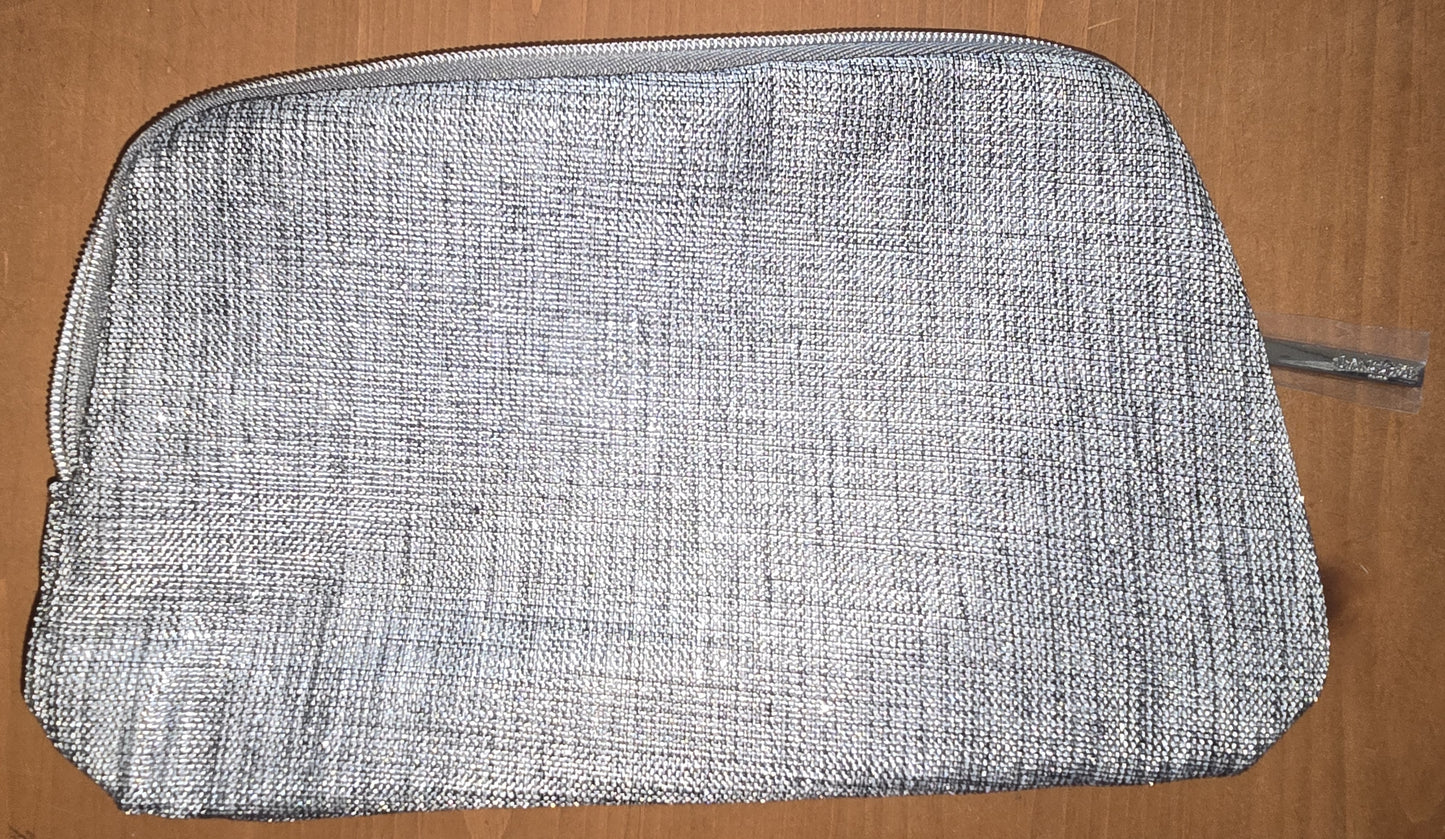 LANCOME Gray Woven Sparkle Makeup Bag Toiletry Pouch Cosmetic Case