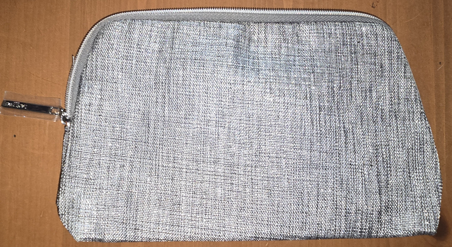 LANCOME Gray Woven Sparkle Makeup Bag Toiletry Pouch Cosmetic Case