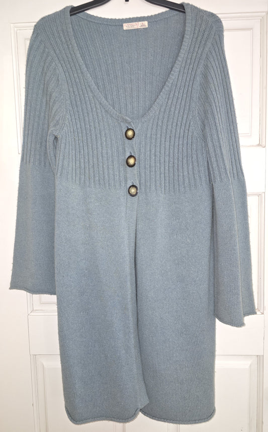 Cozy Dusty Blue Button-Front Cardigan with Bell Sleeves