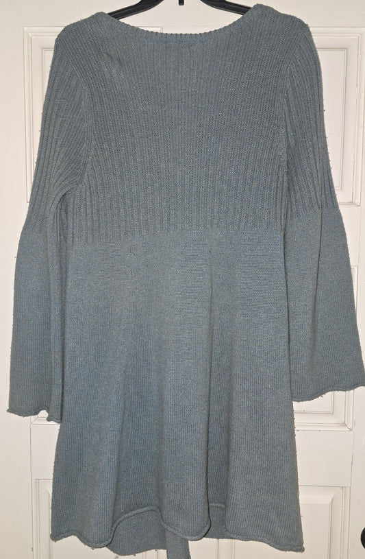 Cozy Dusty Blue Button-Front Cardigan with Bell Sleeves