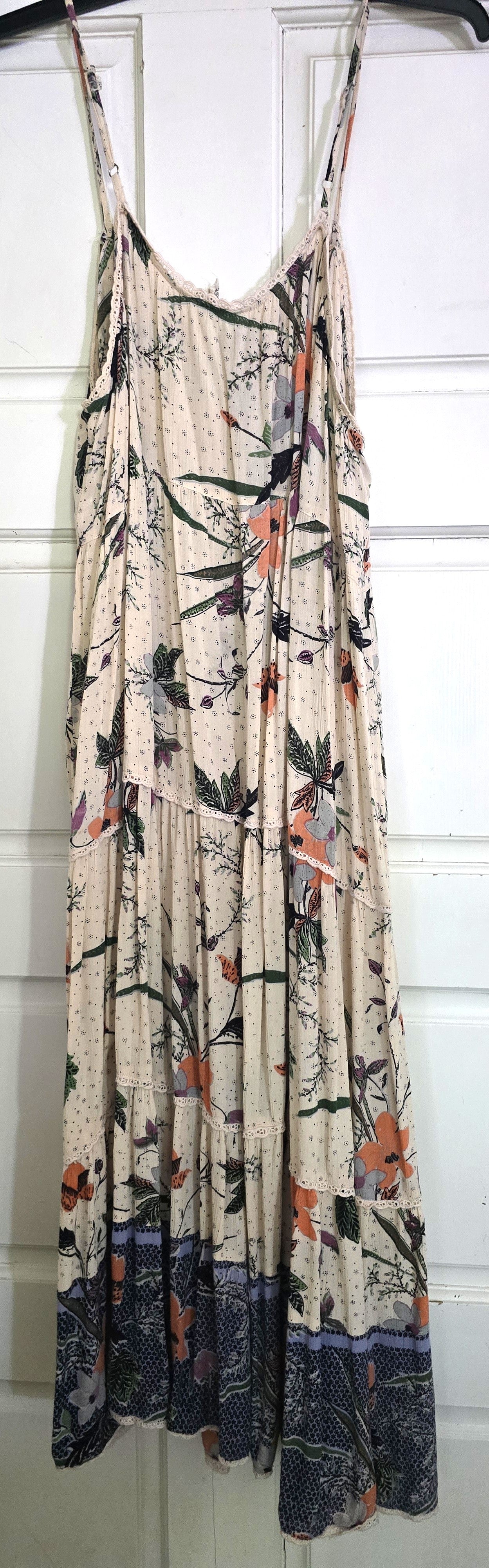 Pre-loved Cream Floral Spaghetti Strap Dress - Tiered & Flowy