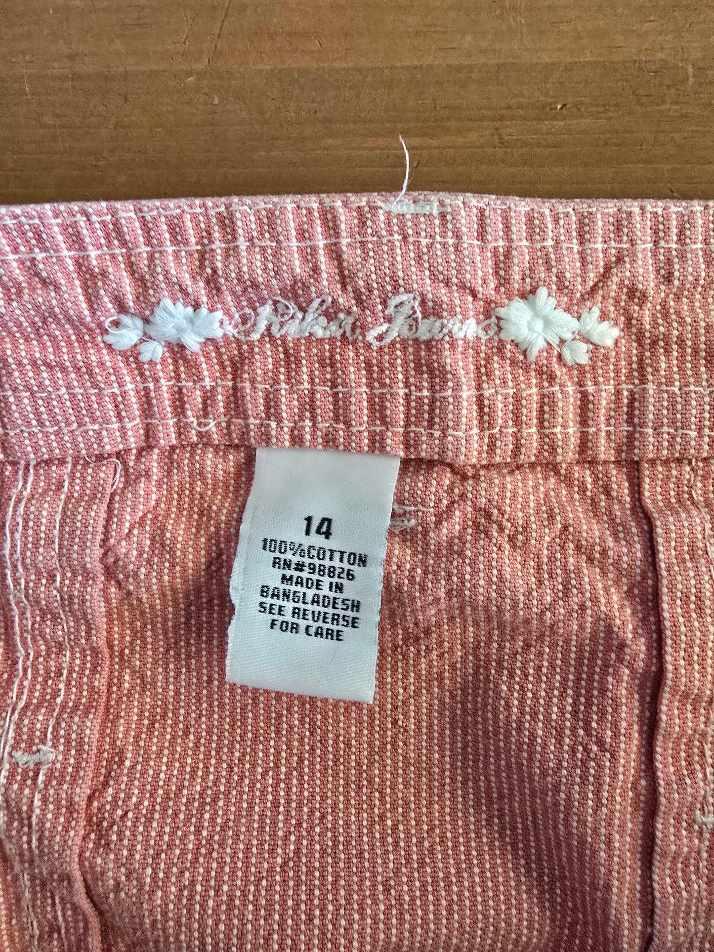 Pre-loved Red & White Pinstripe Skirt - White Lace Hem Accent