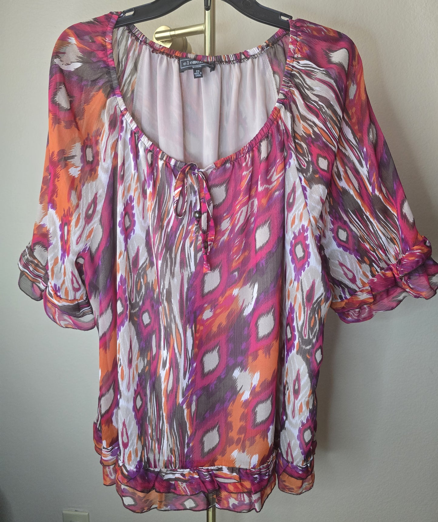 Pre-loved Elementz Multi-Color Floral Top - Twisted Knot Front Blouse