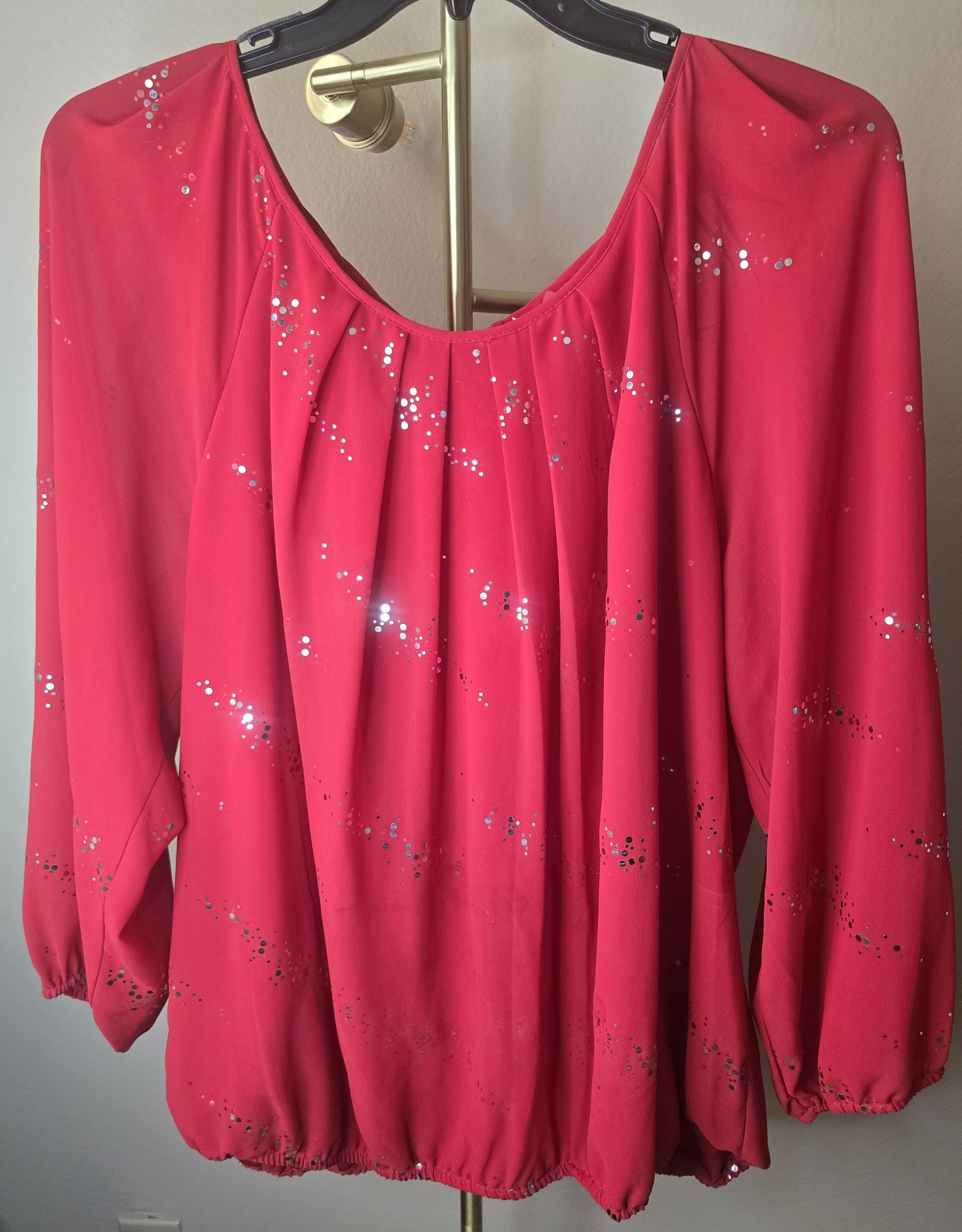 Pre-loved Red Sparkle Long Sleeve Blouse - Silver Sequin Dots
