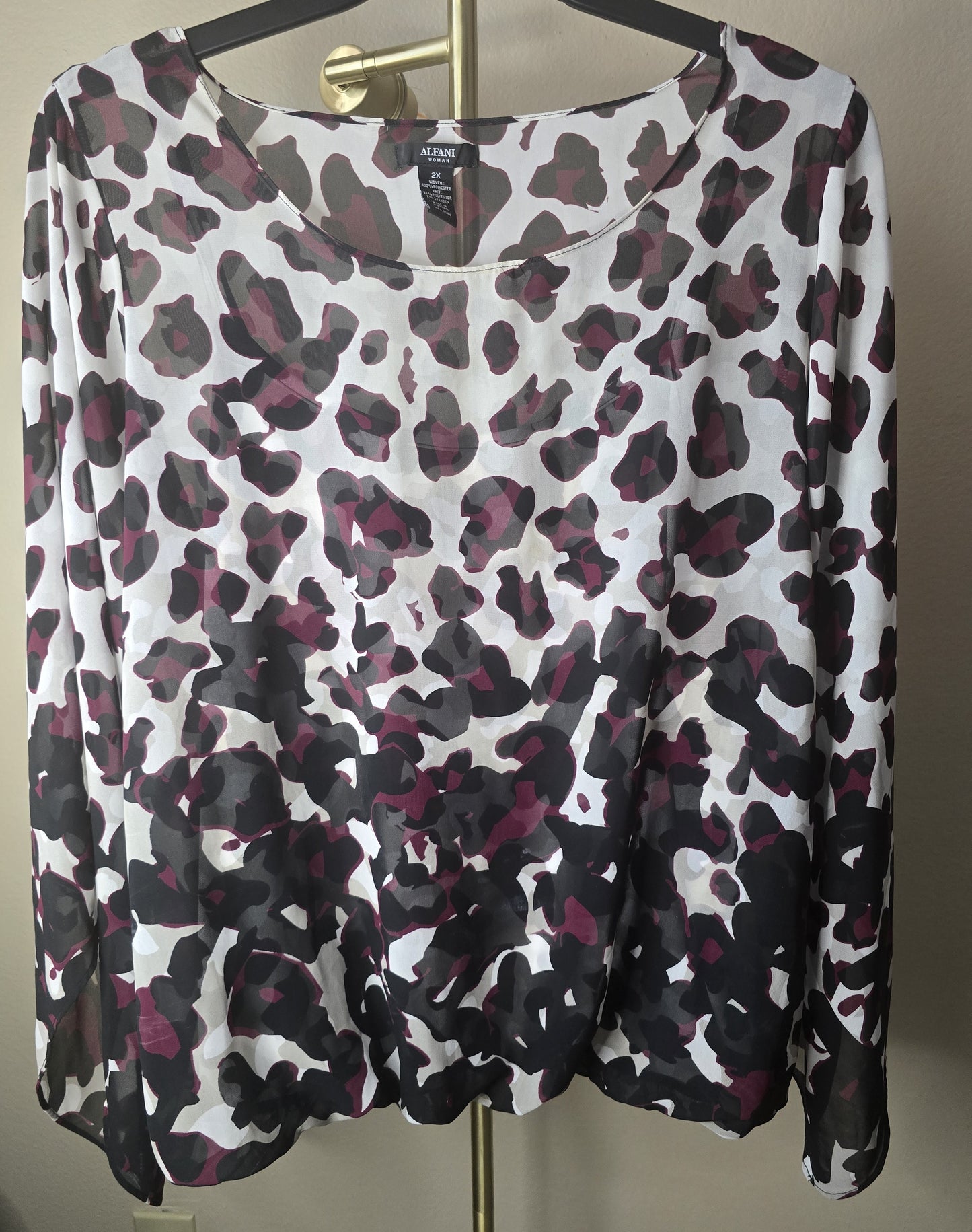 Pre-loved Alfani Black & Maroon Animal Print Blouse - Sheer Overlay Top