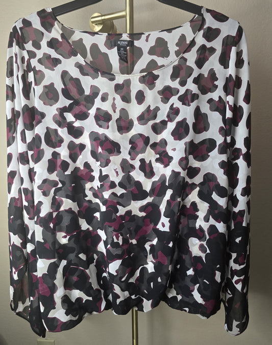 Pre-loved Alfani Black & Maroon Animal Print Blouse - Sheer Overlay Top