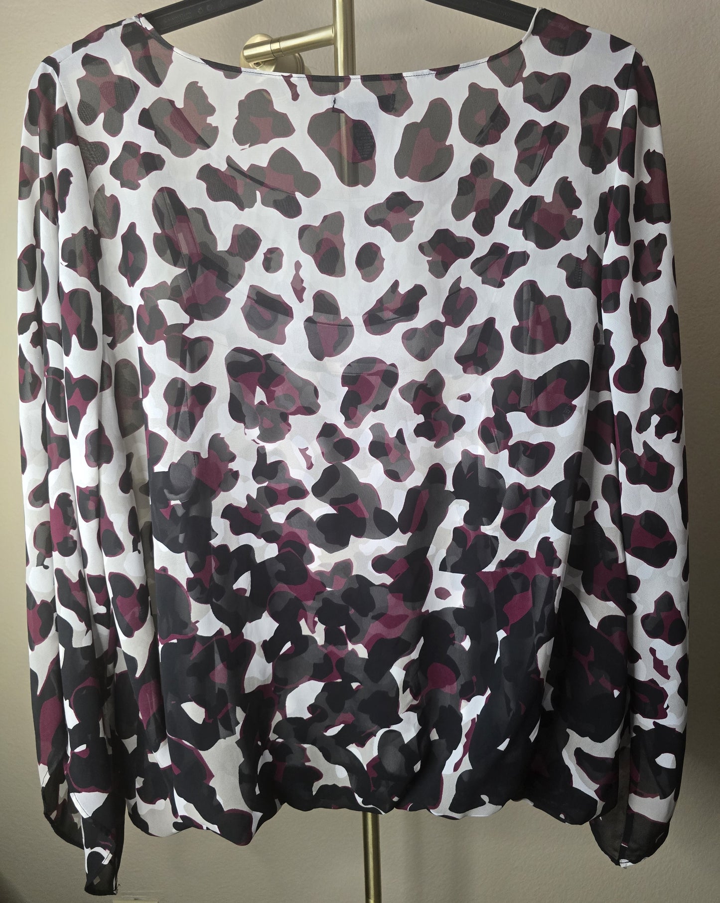 Pre-loved Alfani Black & Maroon Animal Print Blouse - Sheer Overlay Top