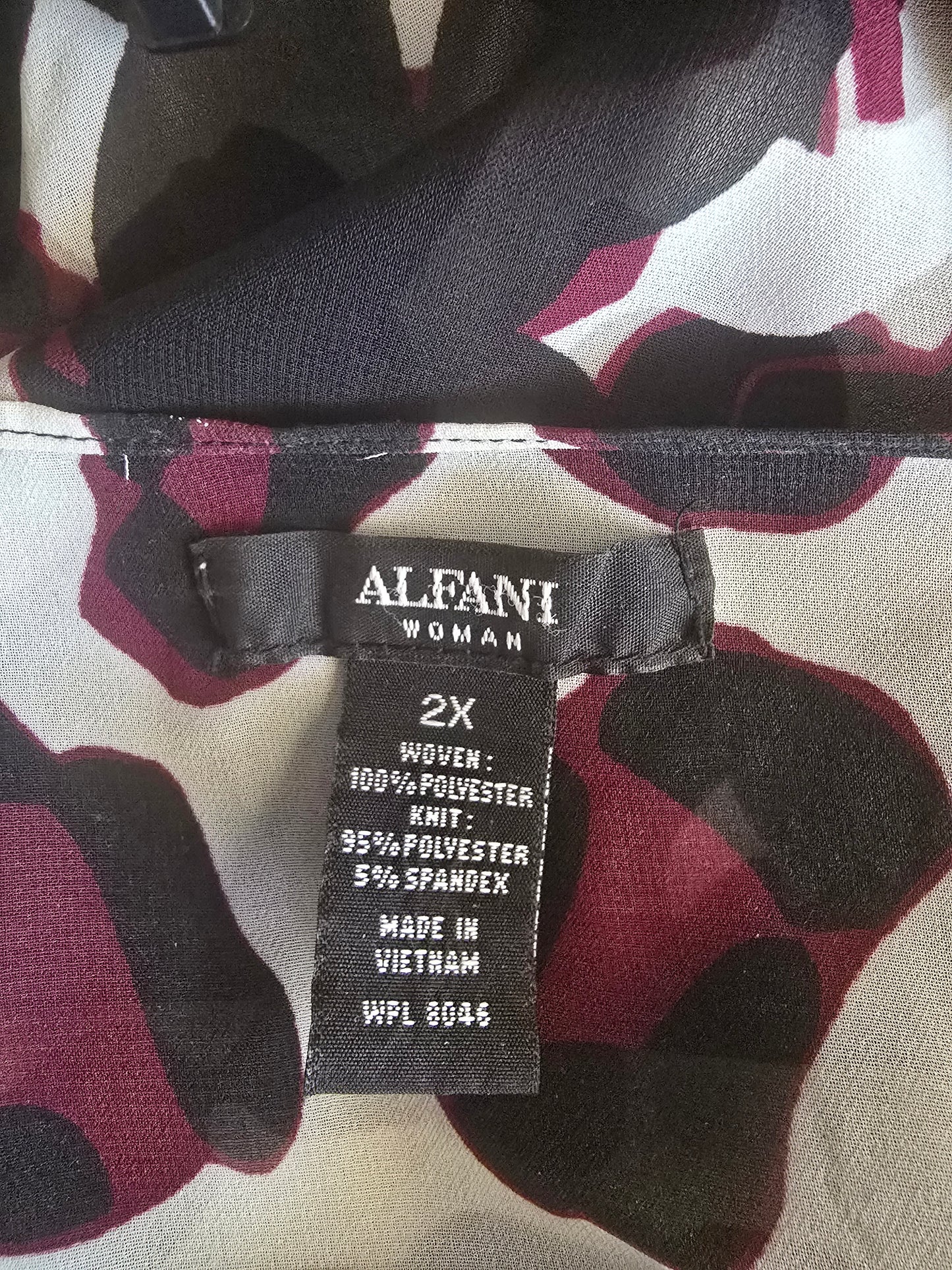 Pre-loved Alfani Black & Maroon Animal Print Blouse - Sheer Overlay Top