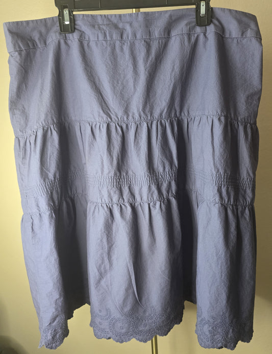 Pre-loved Purple Tiered Midi Skirt - Eyelet Trim & Elastic Waist
