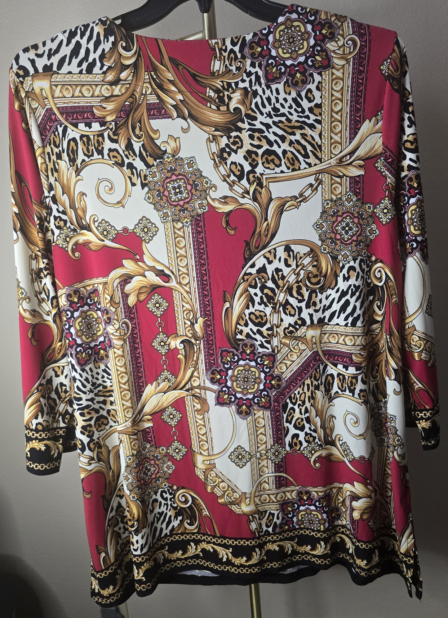 Pre-loved Red & Gold Ornate Print Blouse - Chain & Leopard Pattern