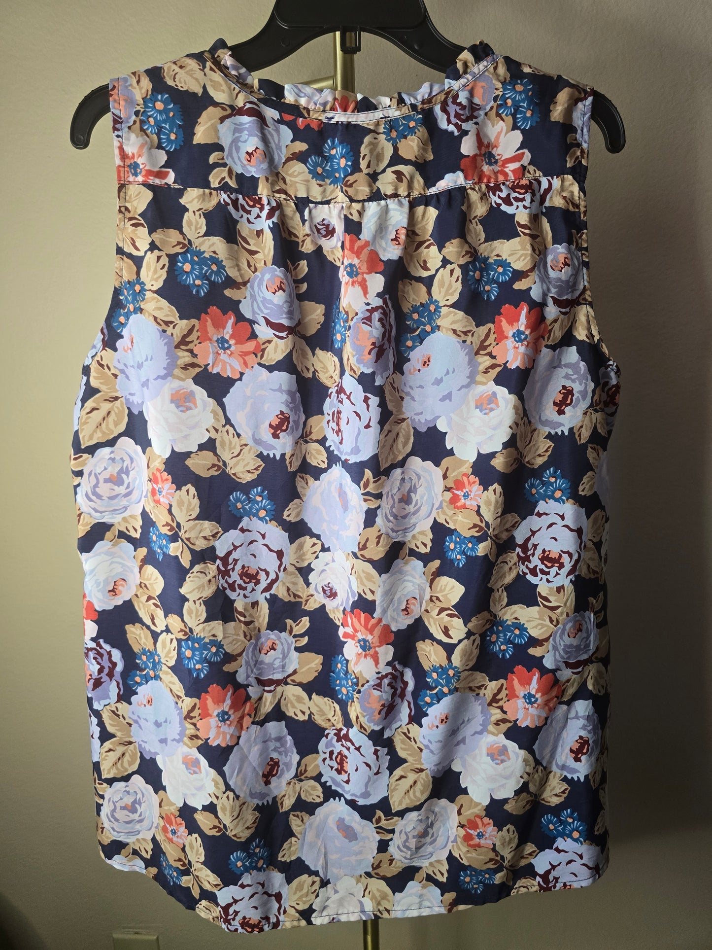 Pre-loved Navy Blue Sleeveless Blouse - Multi-Color Floral Print