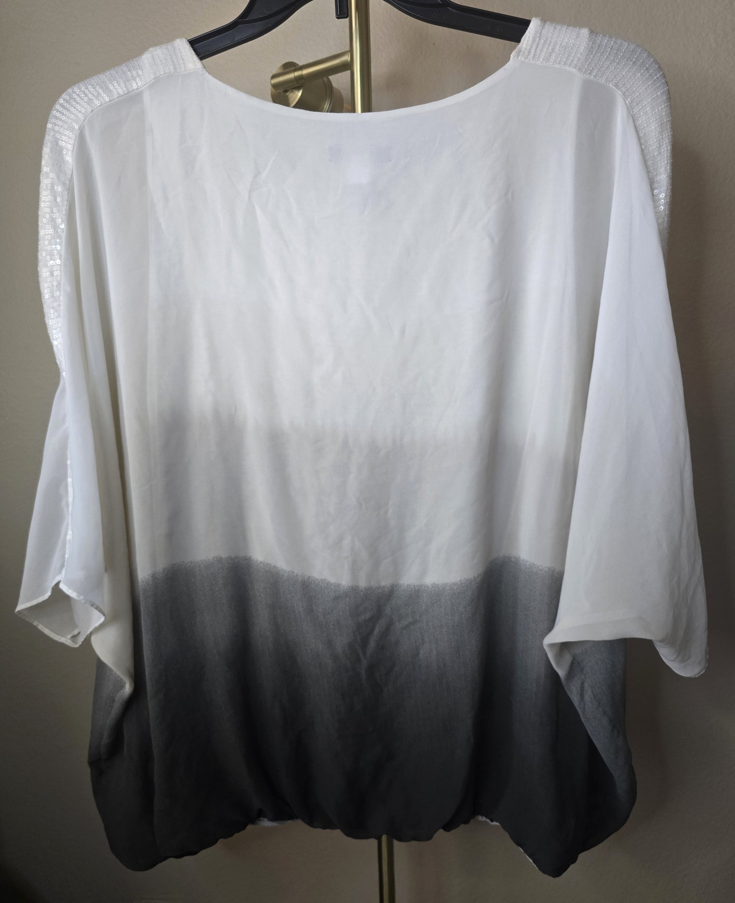 Pre-loved Alfani White to Black Ombre Blouse - Sequin Sleeves