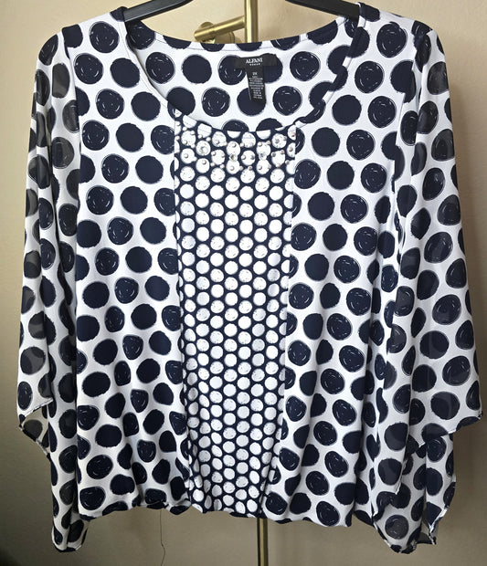 Pre-loved Alfani Black & White Polka Dot Blouse - Sheer Overlay