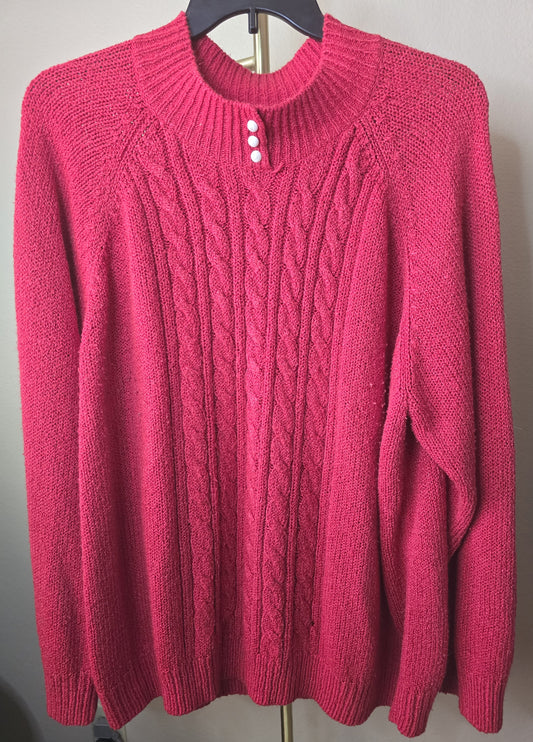 Pre-loved Karen Scott Red Cable Knit Sweater - Mock Neck Pullover