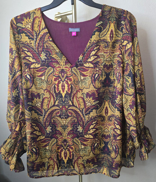 Pre-loved Vince Camuto Paisley Blouse - Burgundy & Gold Print Top
