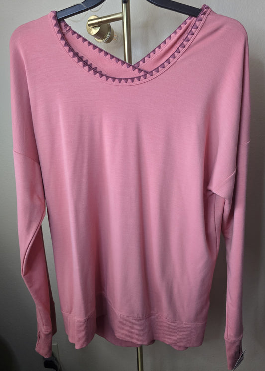 Ideology Blanket-Stitch Cross-Back Top Pink