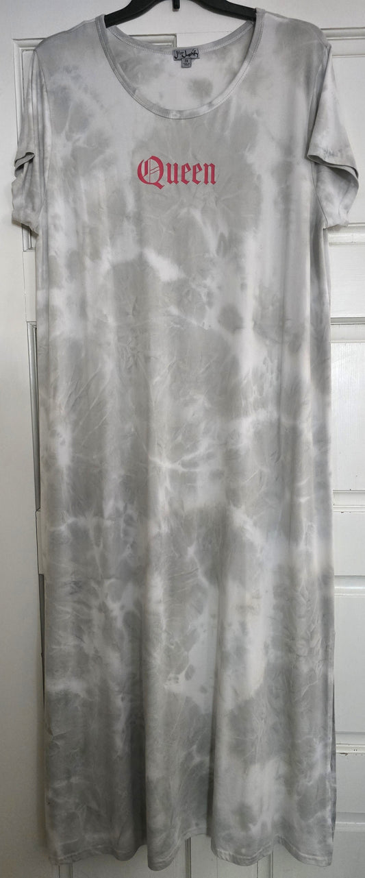 Pre-loved Grey Tie-Dye "Queen" Midi Dress - Side Slits