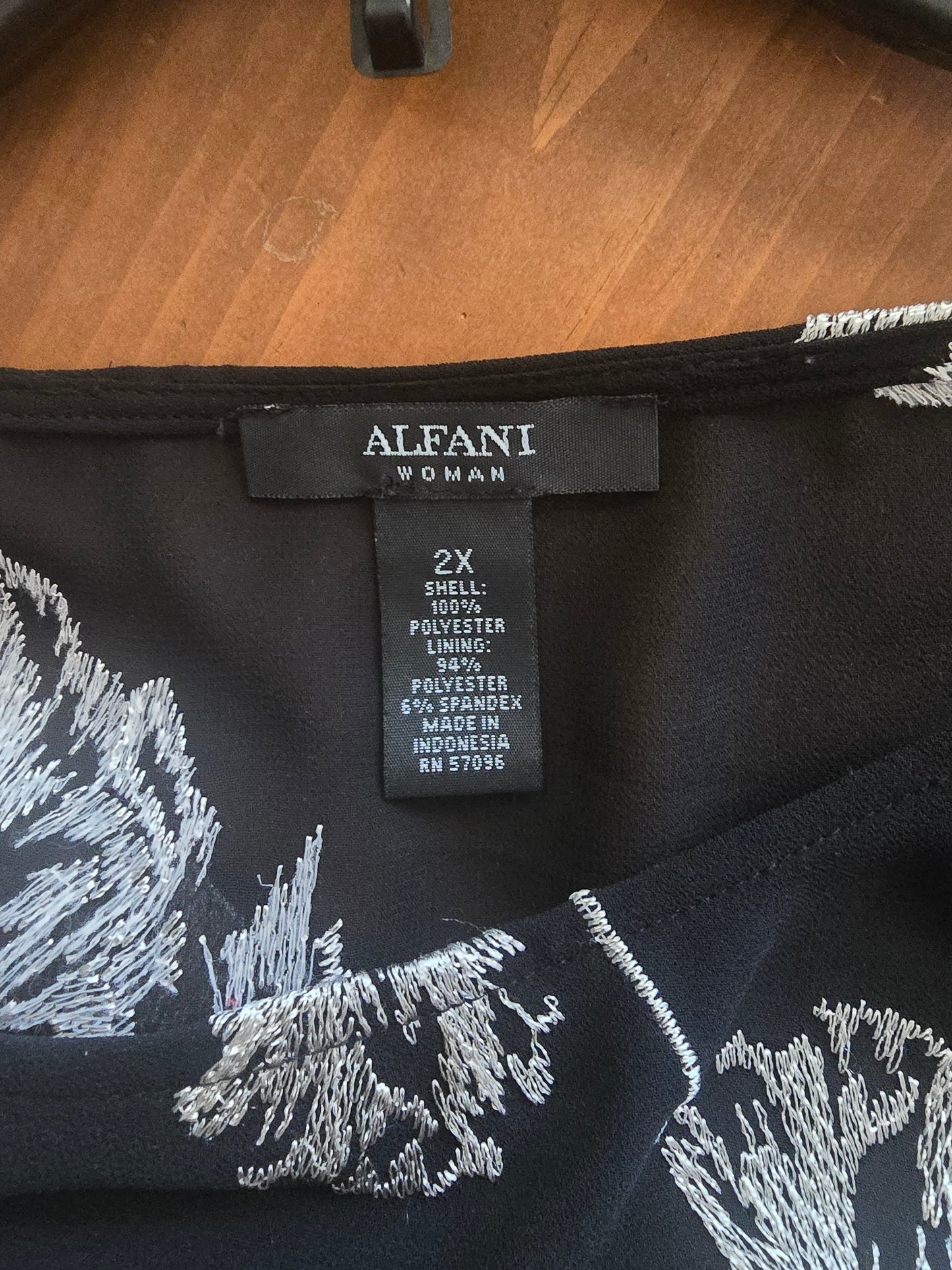 Pre-loved Alfani Black Sheer Blouse - White Feather Print