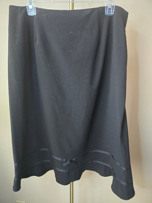 Pre-loved Black A-Line Skirt - Ribbon Trimmed Scalloped Hem