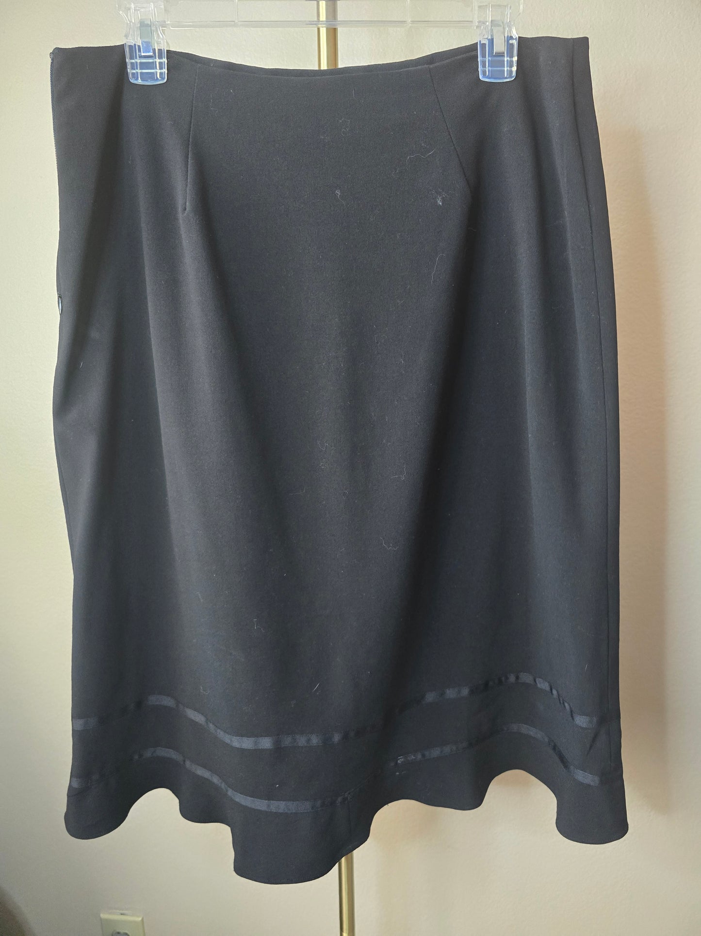 Pre-loved Black A-Line Skirt - Ribbon Trimmed Scalloped Hem