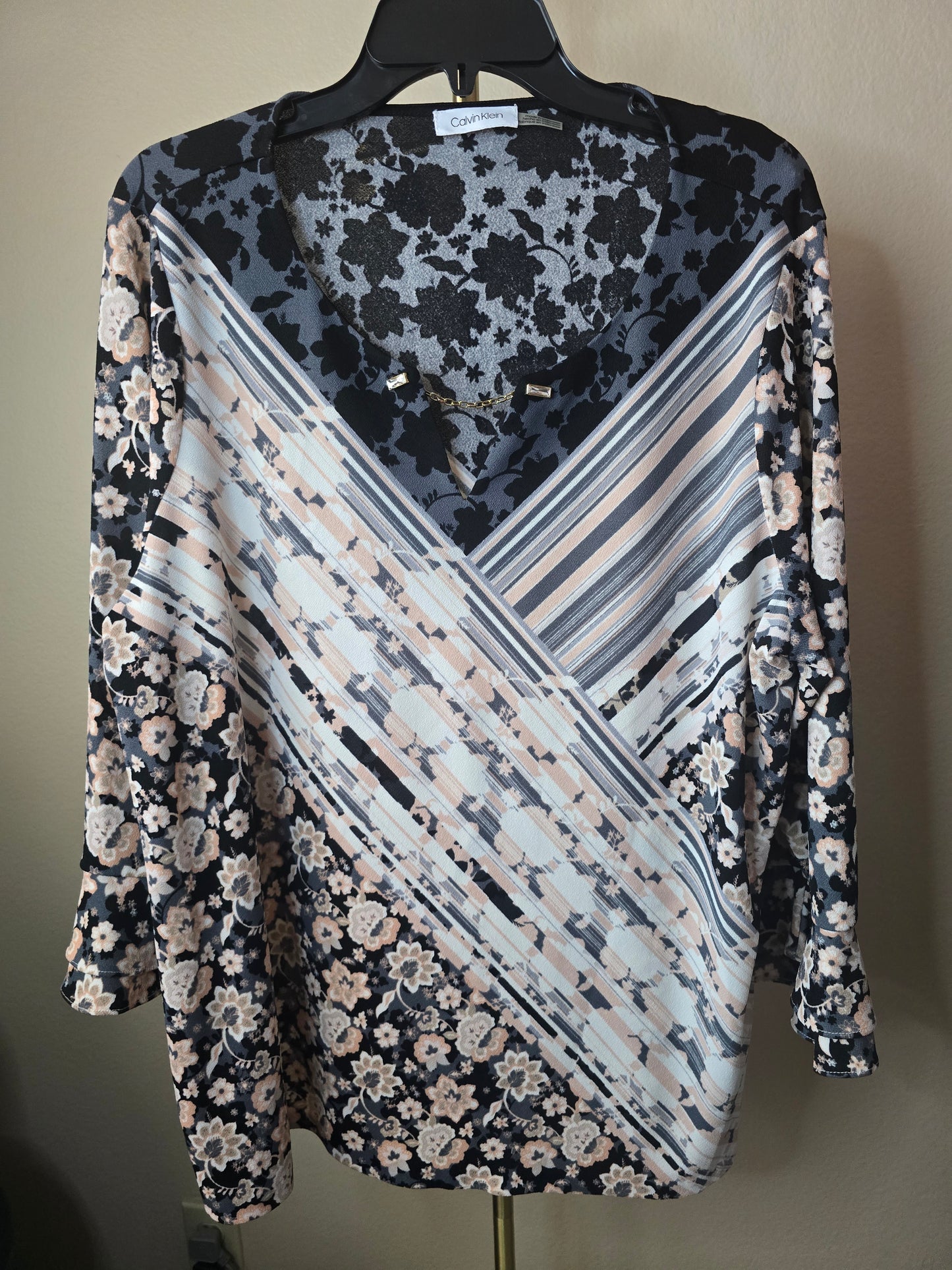 Pre-loved Calvin Klein Mixed Pattern Blouse - Floral & Abstract Print