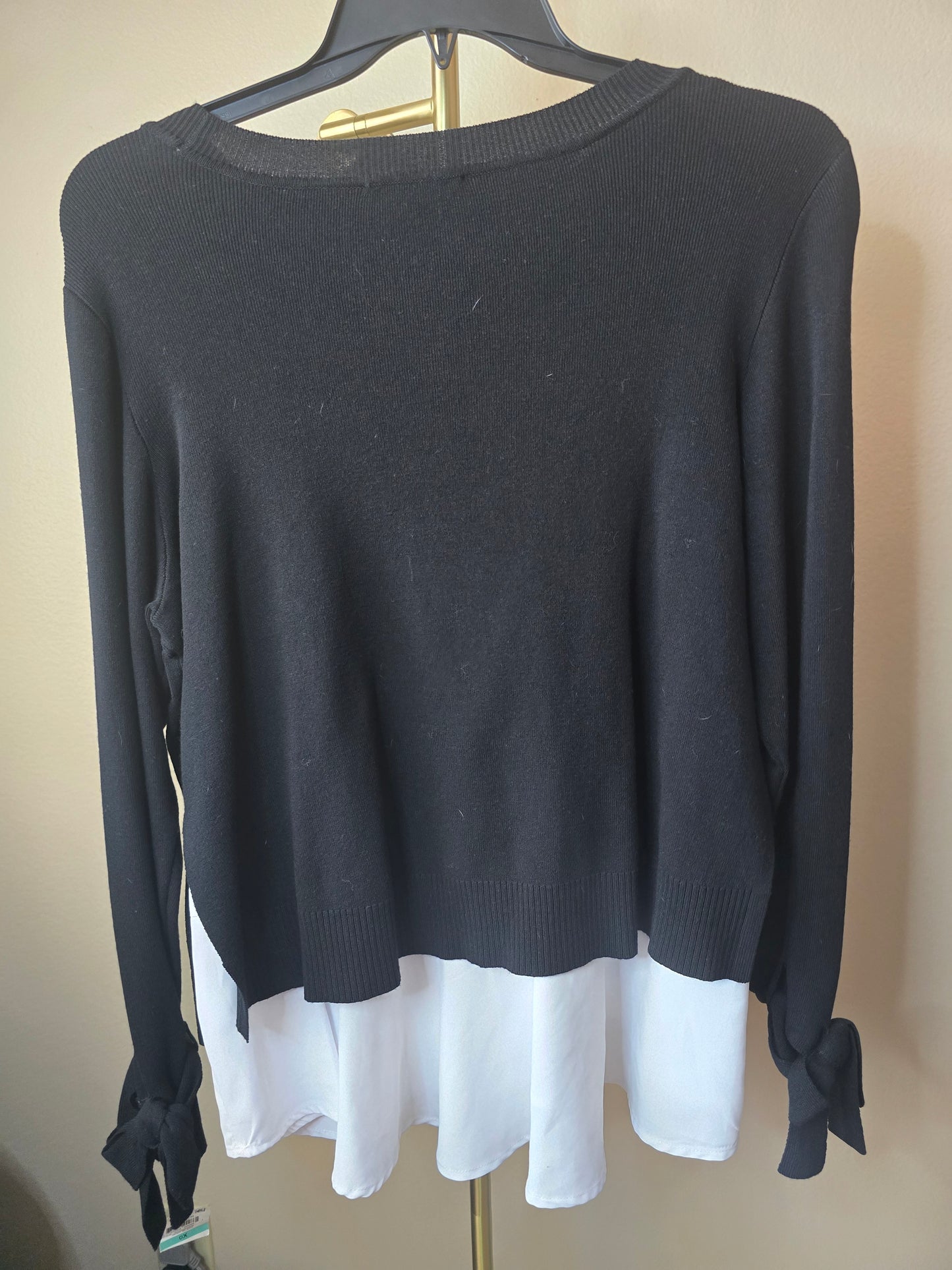 Pre-loved INC Black Layered Sweater - White Underlay & Bow Cuffs