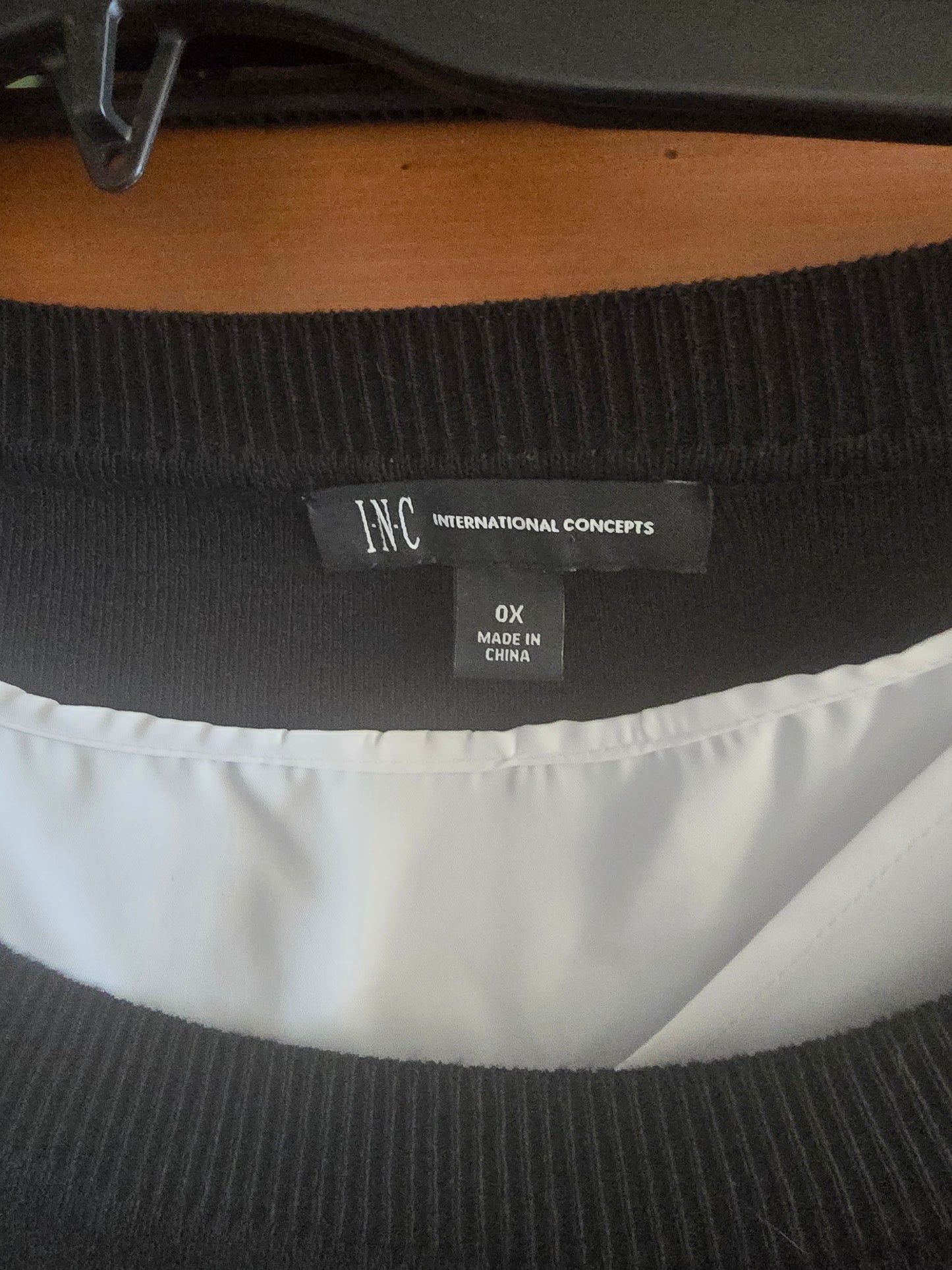 Pre-loved INC Black Layered Sweater - White Underlay & Bow Cuffs