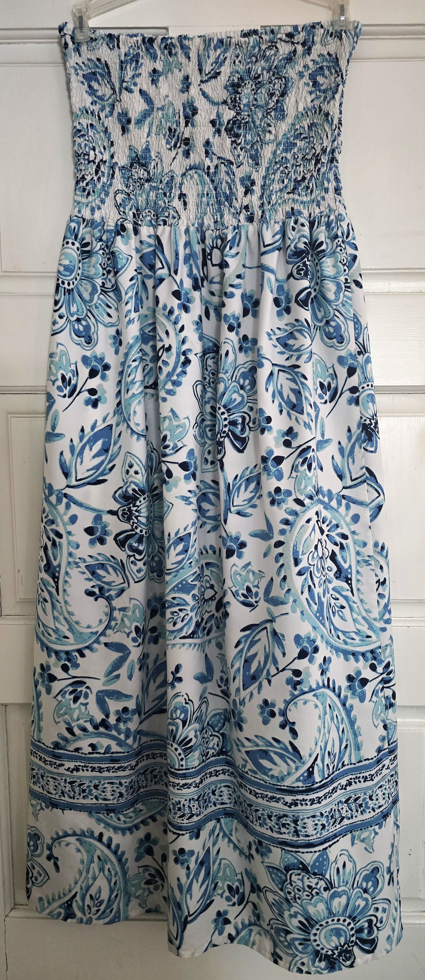 Pre-loved Blue & White Strapless Sundress - Smocked Bodice