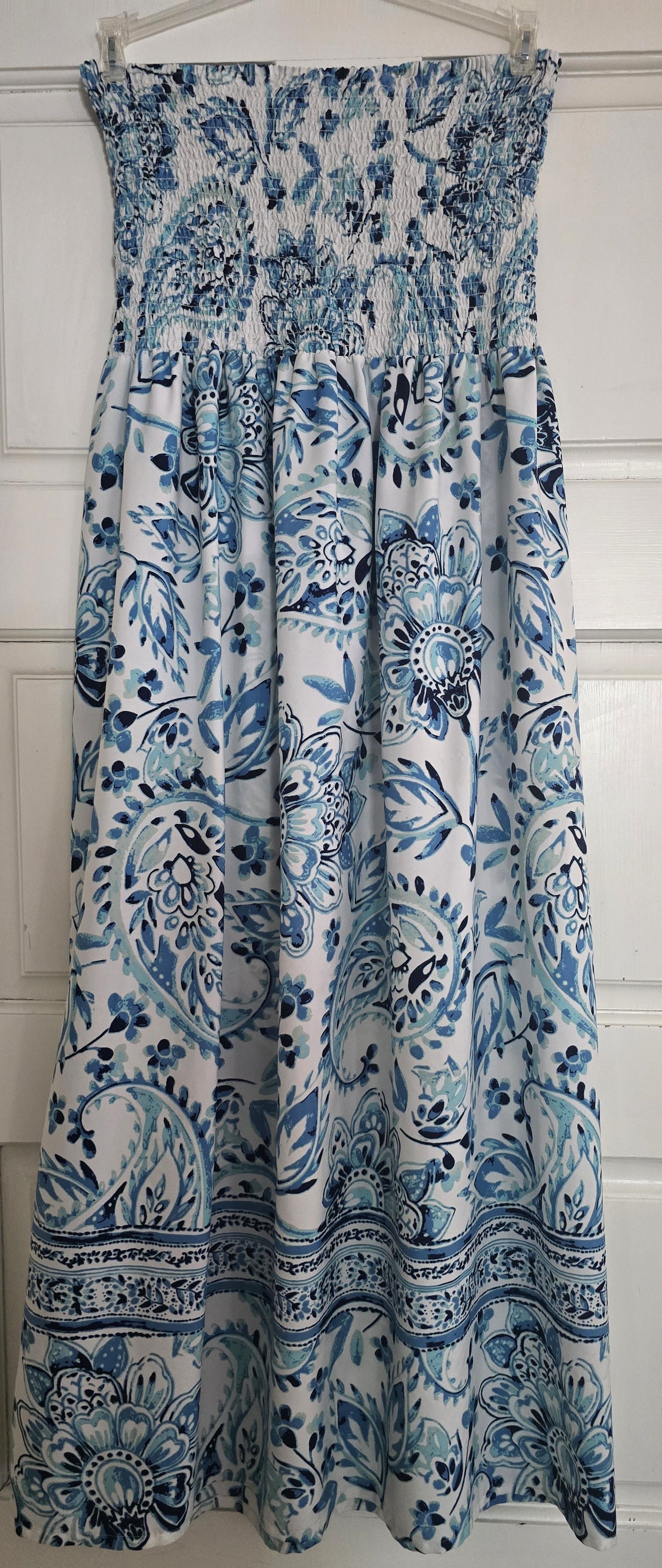 Pre-loved Blue & White Strapless Sundress - Smocked Bodice