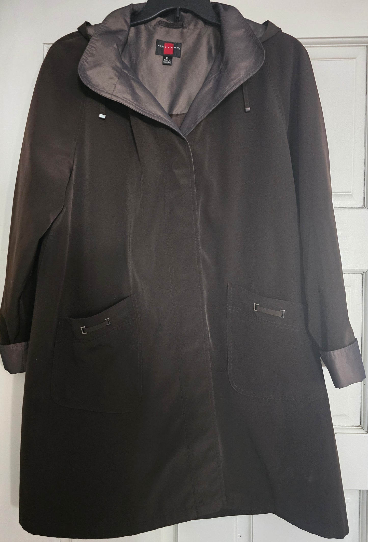 Pre-loved Hooded Brown Raincoat / Trench Coat - With Pockets