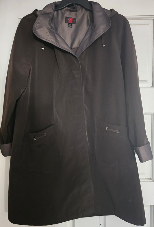 Pre-loved Hooded Brown Raincoat / Trench Coat - With Pockets