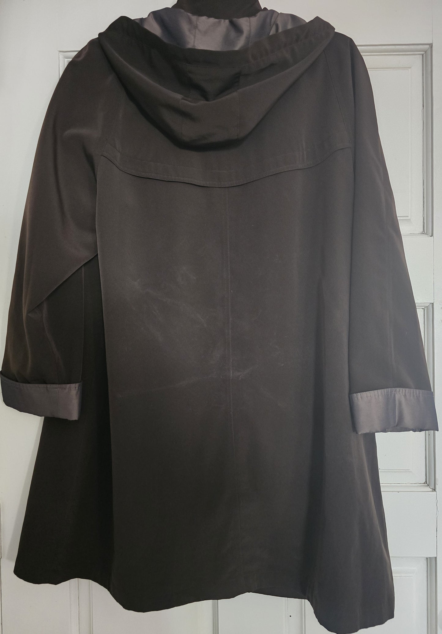Pre-loved Hooded Brown Raincoat / Trench Coat - With Pockets