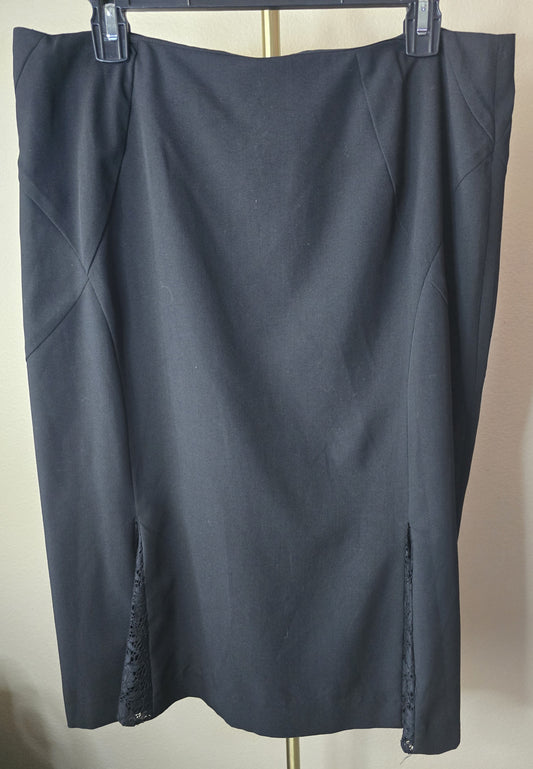 Pre-loved Black Pleated Skirt - Lace Inset Flare