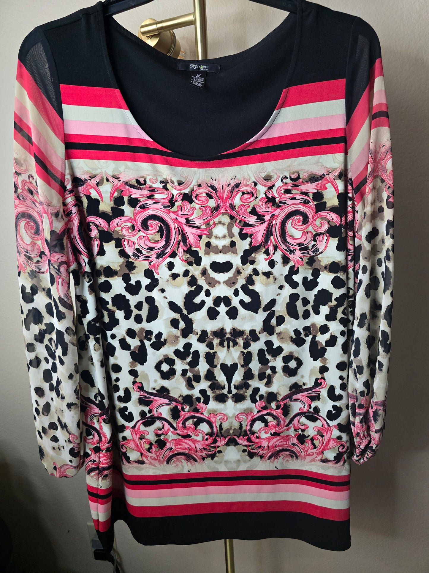 Pre-loved Multi-Print Blouse - Red Stripes & Leopard with Baroque Accents
