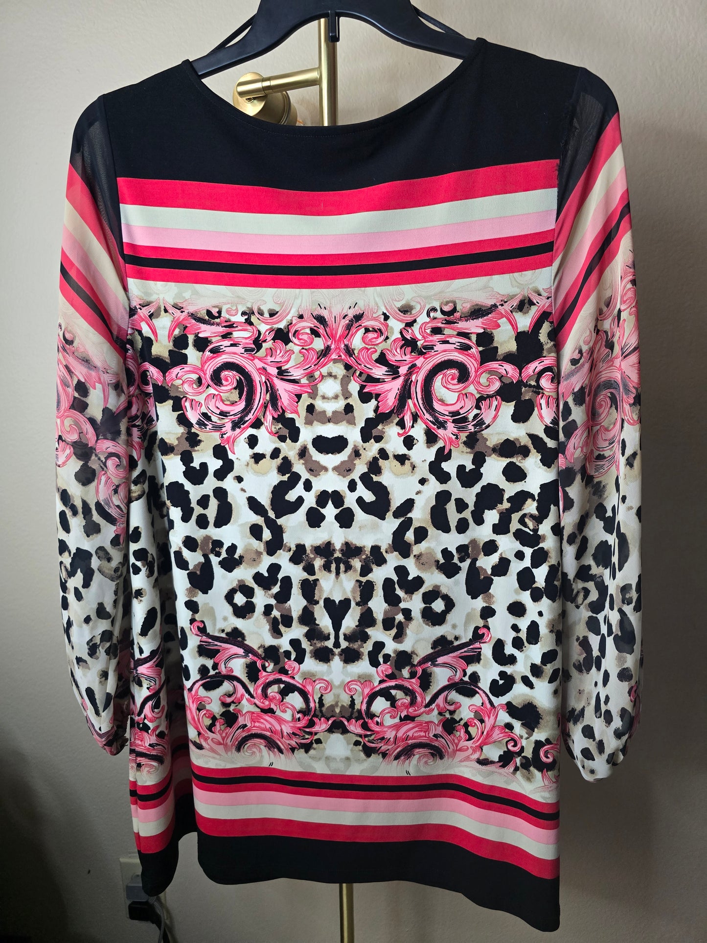 Pre-loved Multi-Print Blouse - Red Stripes & Leopard with Baroque Accents