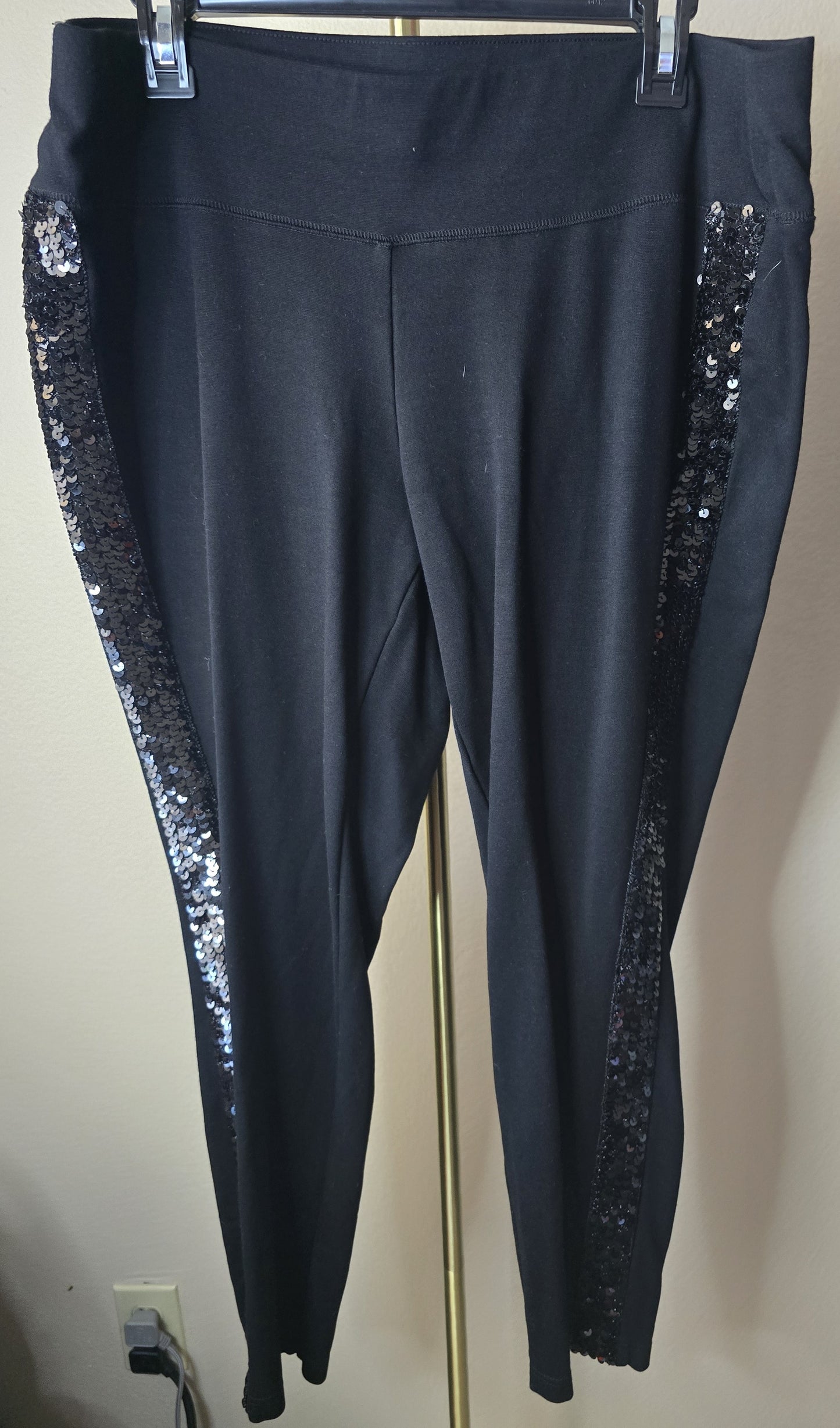 Pre-loved INC Concepts Black Leggings with Sequin Side Stripe - Sparkle Detail