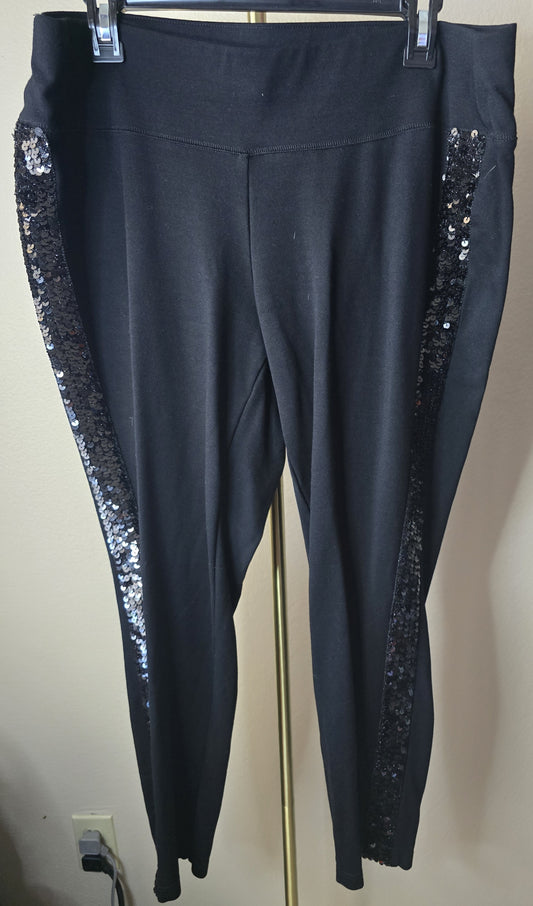 Pre-loved INC Concepts Black Leggings with Sequin Side Stripe - Sparkle Detail