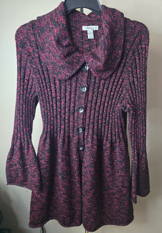 Pre-loved Style & Co. Black & Magenta Ribbed Button-Up Cardigan