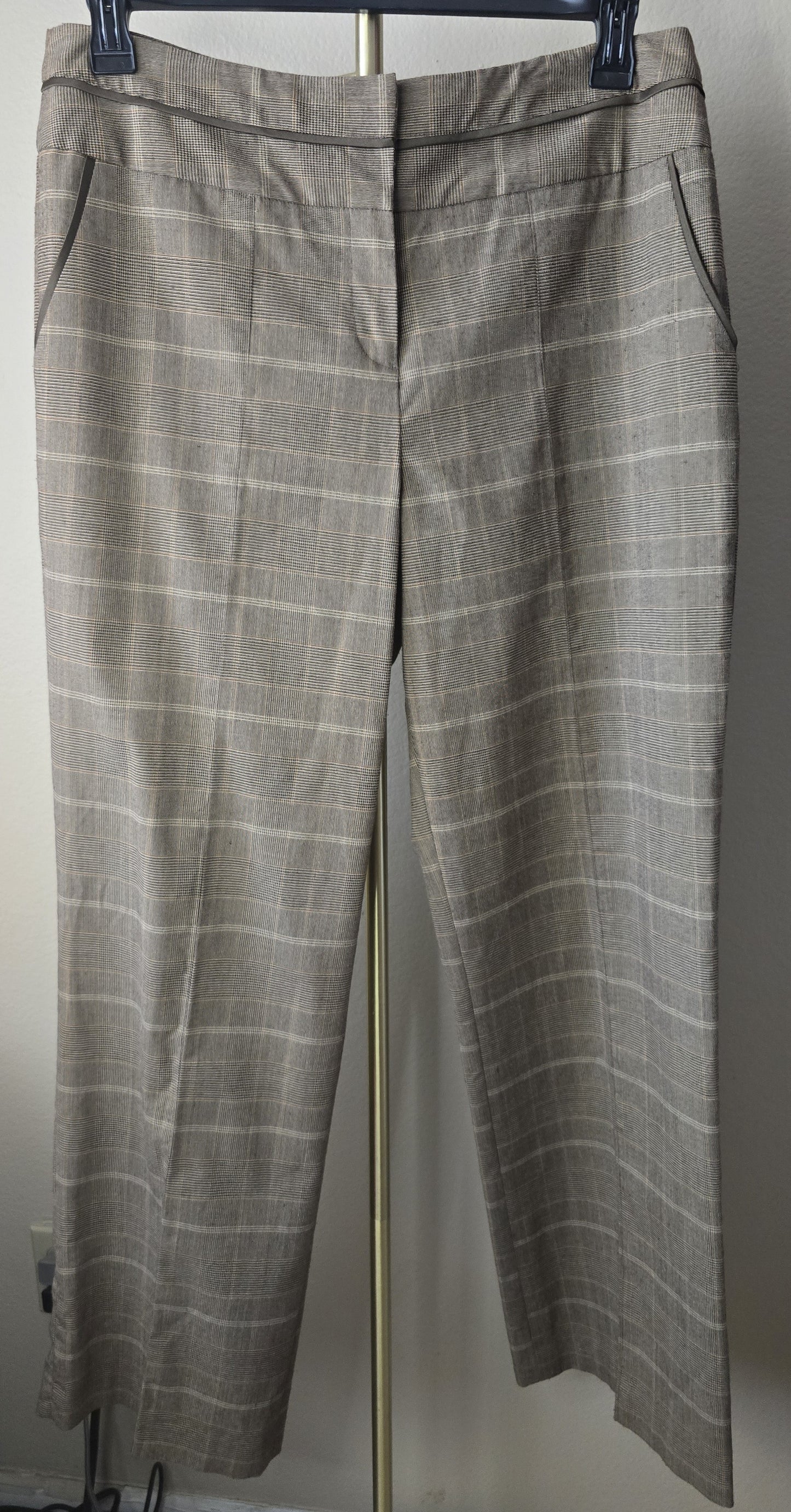 Pre-loved Larry Levine Brown Plaid Stretch Trousers (Size 14)
